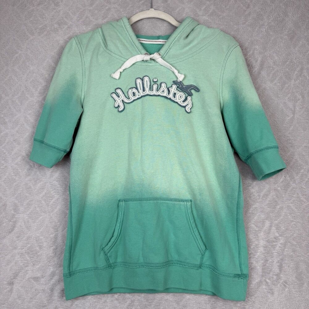 Vtg Hollister Short Sleeve Hoodie Sweatshirt Womens XL Ombre Green Preppy Y2K